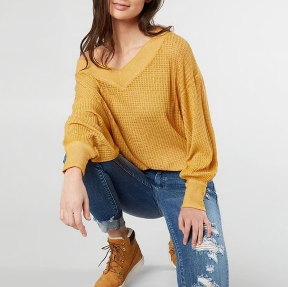 Free People Sweaters - FREE PEOPLE South Side Thermal Top in Sunflower Sz M